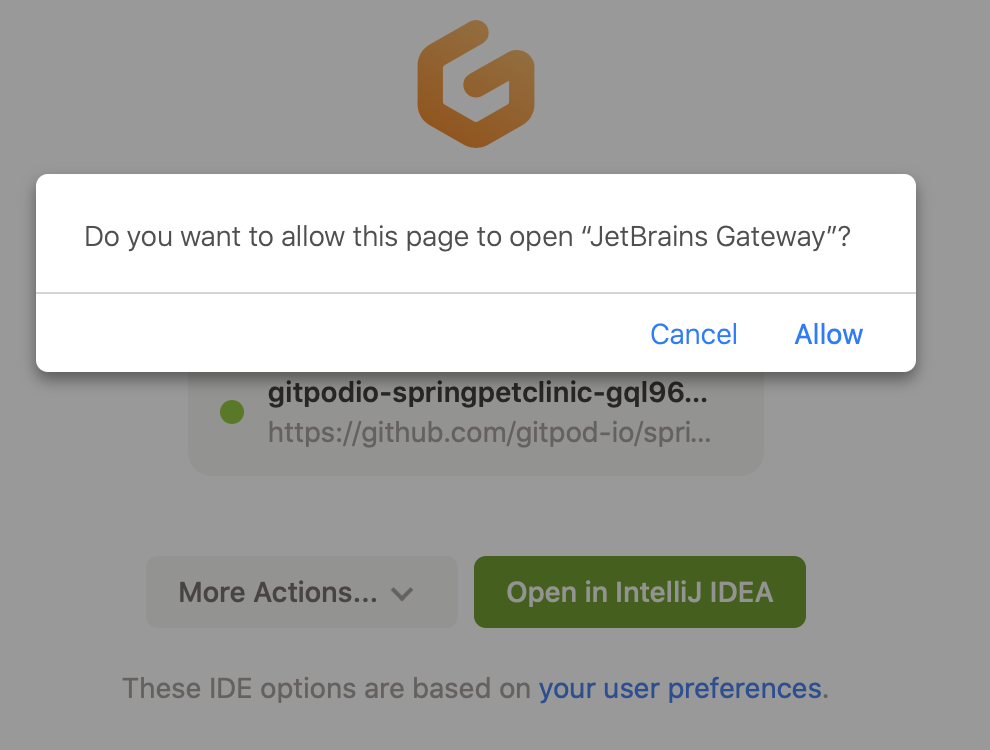 在浏览器中打开 JetBrains Gateway 在浏览器中打开 JetBrains Gateway
