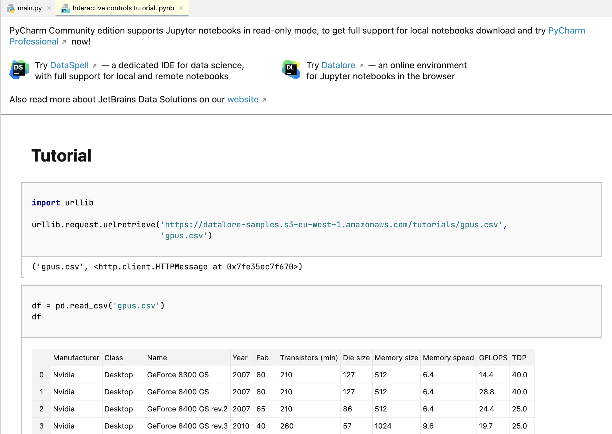 PyCharm 社区预览窗口中的笔记本 PyCharm 社区预览窗口中的笔记本
