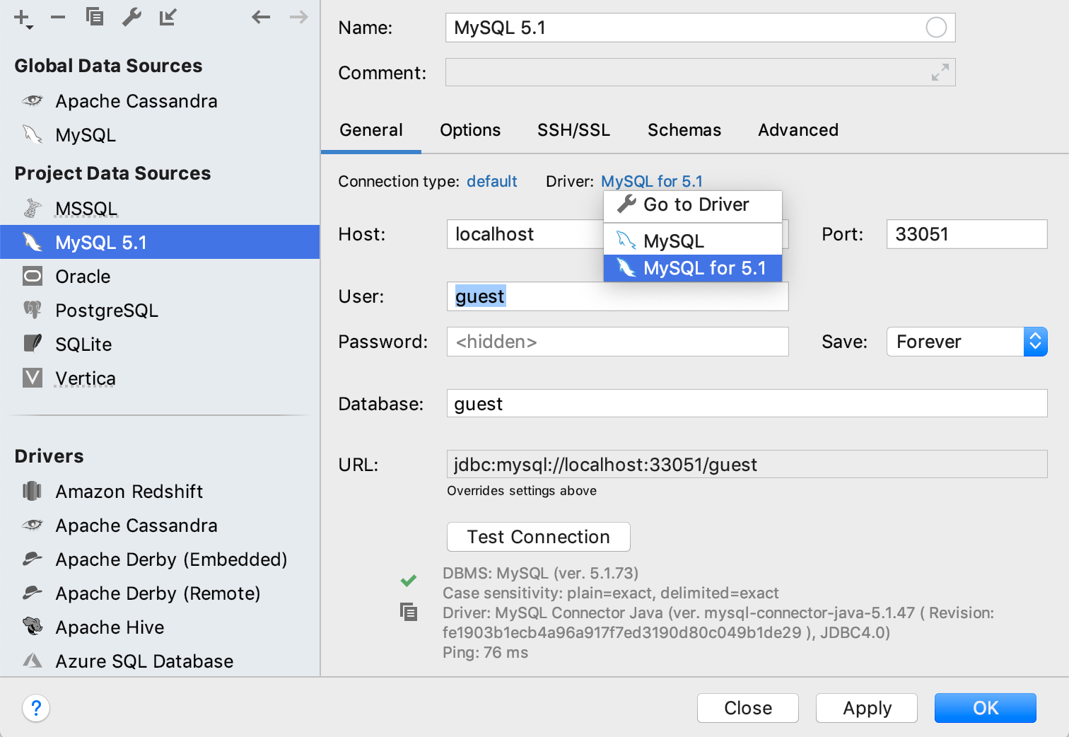 连接到 MySQL 5.1 连接到 MySQL 5.1