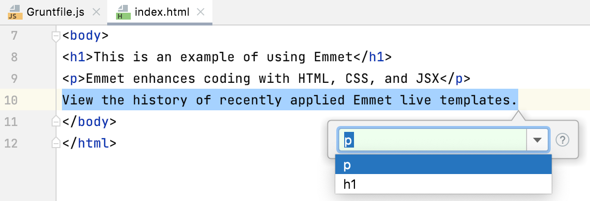 最近应用的 Emmet 实时模板的历史记录 最近应用的 Emmet 实时模板的历史记录