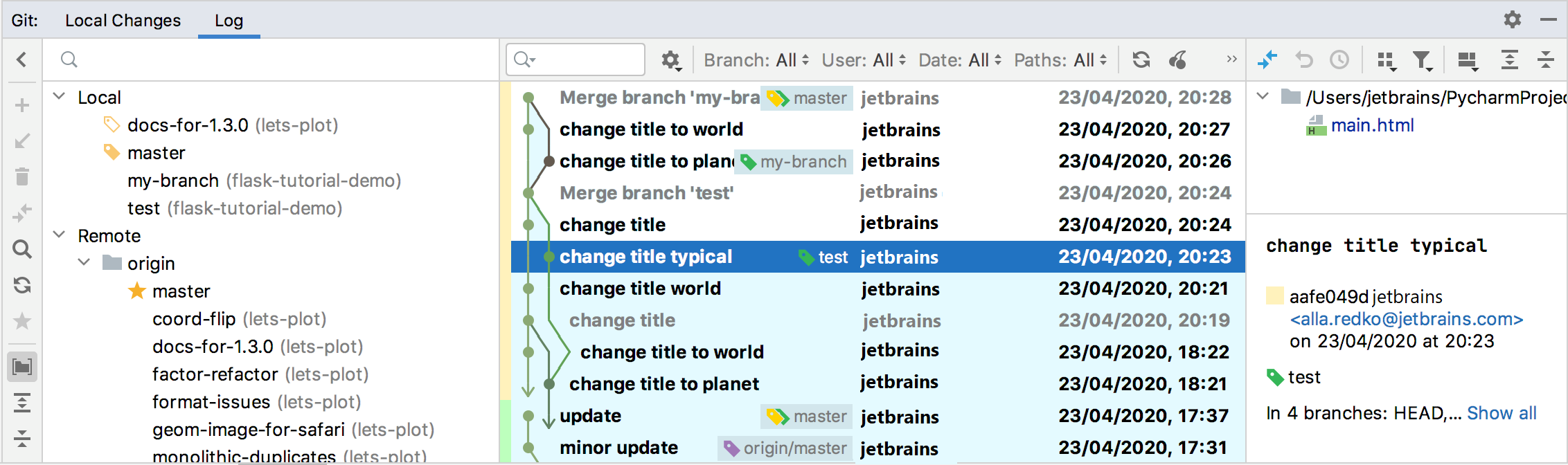 Git 工具窗口的登录选项卡 Git 工具窗口的登录选项卡