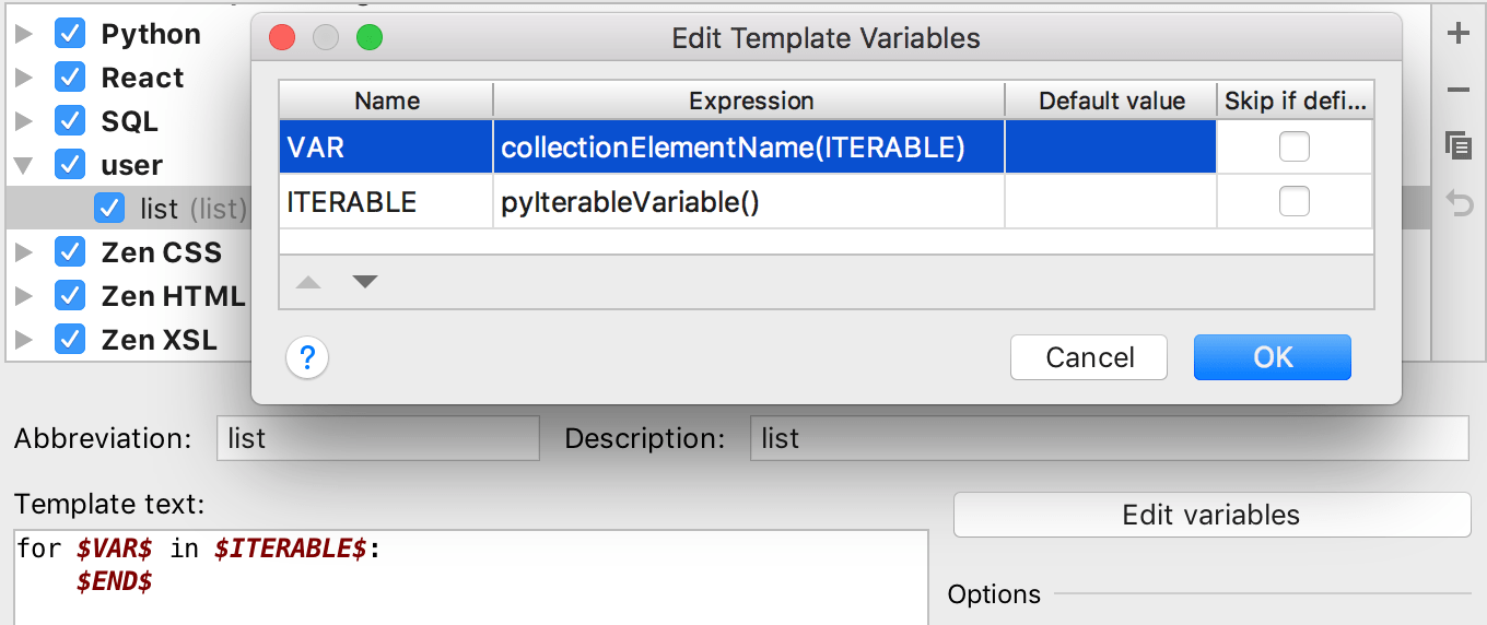 在实时模板中使用 pyIterableVariable() 在实时模板中使用 pyIterableVariable()