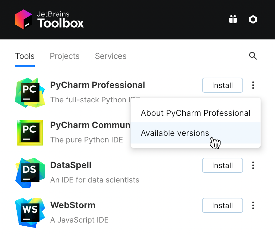 工具箱应用程序中的 PyCharm 工具箱应用程序中的 PyCharm