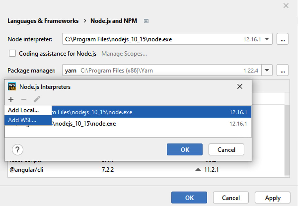 配置 WSL Node.js 解释器:添加 WSL 配置 WSL Node.js 解释器:添加 WSL