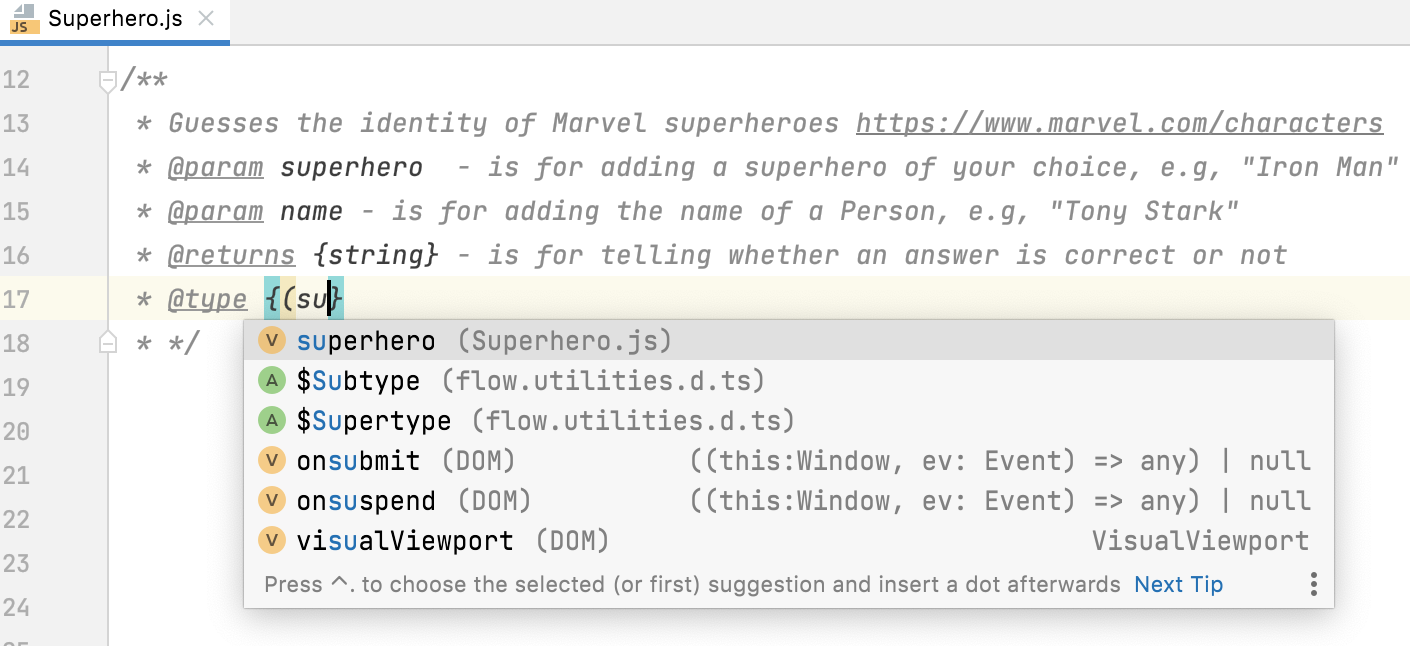 JavaScript 文件中 JSDoc 内 TypeScript 注释的代码完成 JavaScript 文件中 JSDoc 内 TypeScript 注释的代码完成