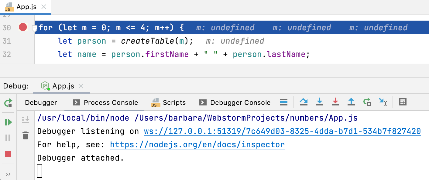 Node.js 调试会话:Process Console Node.js 调试会话:Process Console
