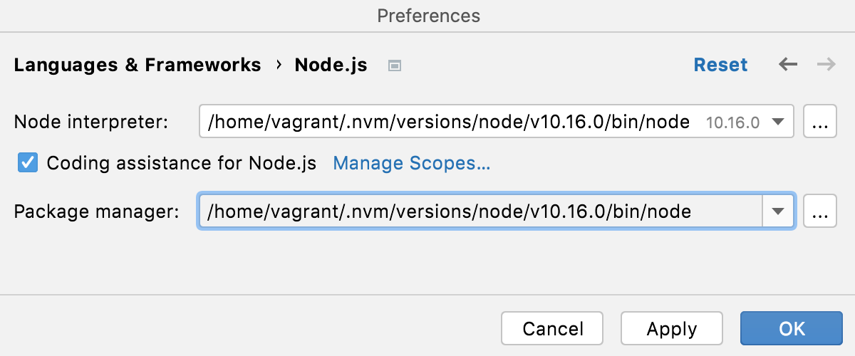 配置远程 Node.js 解释器:指定包管理器 配置远程 Node.js 解释器:指定包管理器