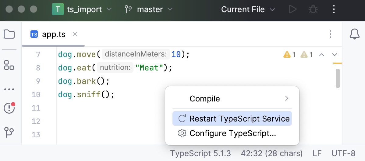 状态栏上的 TypeScript 小部件:重新启动 TypeScript 语言服务 状态栏上的 TypeScript 小部件:重新启动 TypeScript 语言服务